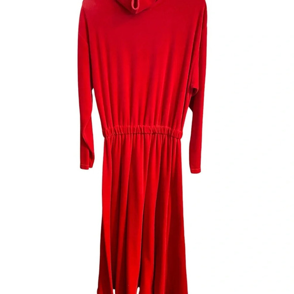 Vintage Fads 80s velour red mock neck maxi dress comfy Warm soft casual - Picture 6 of 11